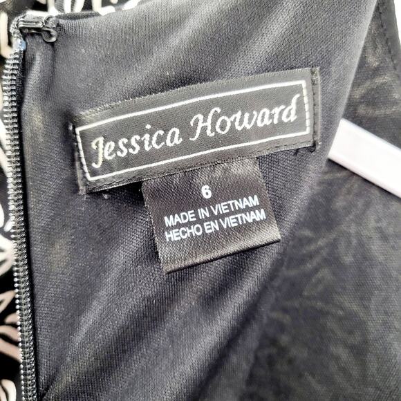 VTG Jessica Howard Black White Floral AOP Short Sleeve Knee Length Dress Size 6 - Picture 8 of 10